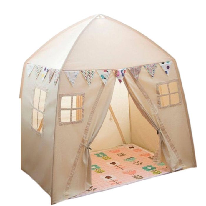 All 4 Kids Mila Large Cotton Canvas Kids House Shape Square Teepee Tent