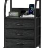 Ufurniture Nightstand 3 Fabric Drawers Bedside Table With Charging Station For Bedroom Living Room Black