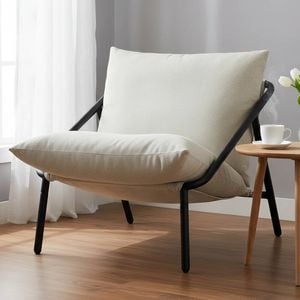 Advwin Accent Chair Chenille Lounge Sling Chair with w/ Upholstered Cushions Modern Reading Chair w/ Metal Frame Beige