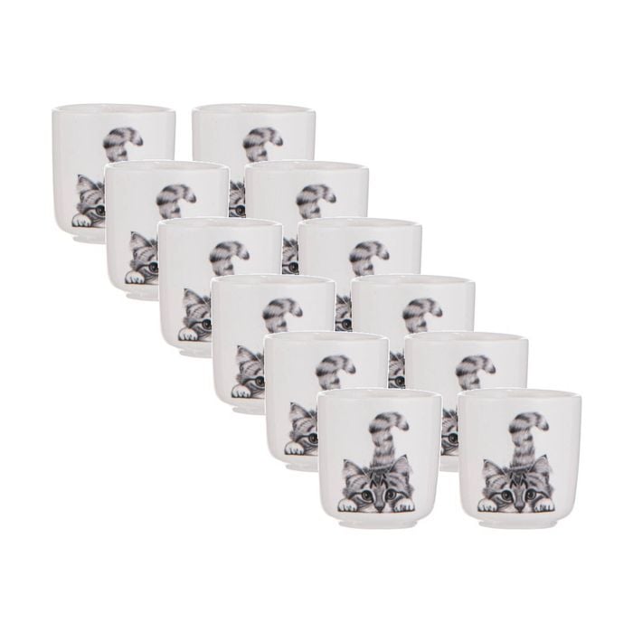6x 2pc Ashdene Chester The Cat Ceramic Egg Cups Serveware Set Animal Art