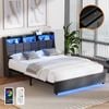 Oikiture Bed Frame Double Size With Led Light USB Charging Storage Headboard