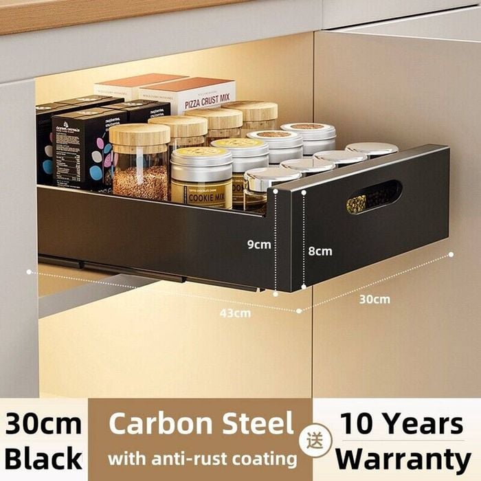 Kitchen Cabinet Pull Out Slide Drawer Shelf Organiser Rack Storage Holder Spices,no Drill Slide Out Drawers 30cm Black