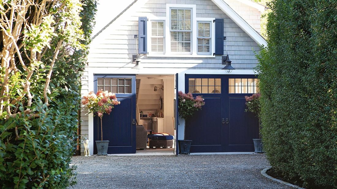 A garage converted into a work space from outside