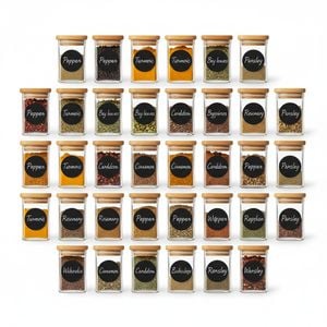 24pc Glass Spice Jars with Bamboo Labels & Lids
