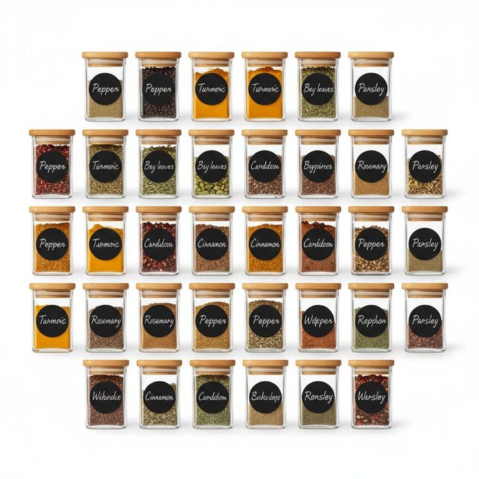 24pc Glass Spice Jars with Bamboo Labels & Lids