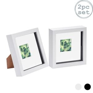 Nicola Spring 2 Piece 6 X 6 3d Shadow Box Photo Frame Set - Craft Display Picture Frame With 2 X 2 Mount - White
