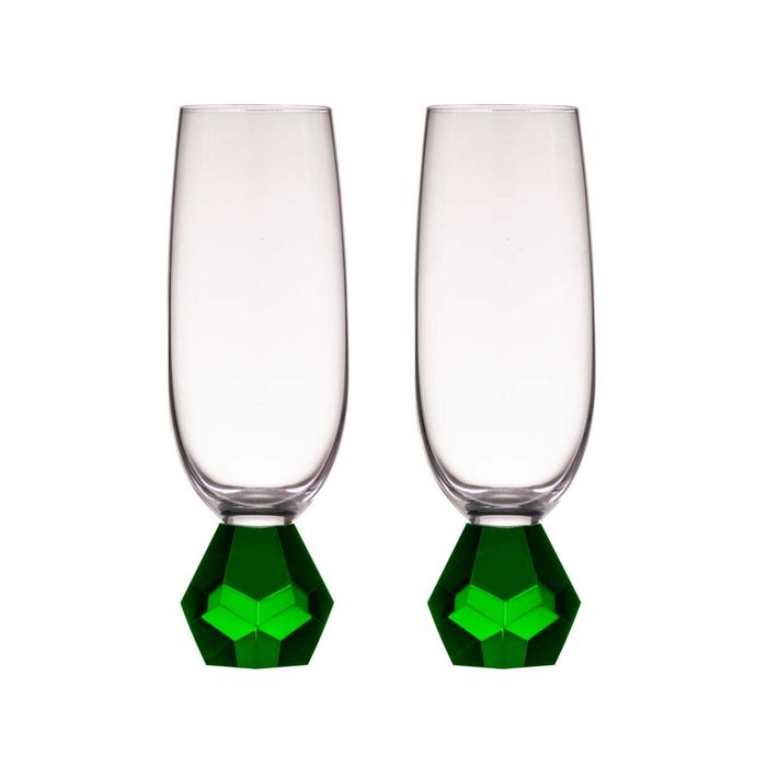 Tempa Zhara Set of 2 Champagne Glasses Emerald