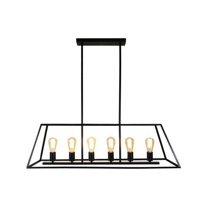 Oriel Lighting Southport.100 6-Light 100cm Urban Retro Pendant Light - Black 100cm