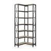 Oakory 7-tier Hexagonal Corner Bookshelf 200cm With Railings Black Metal Frame, Grey Wood Shelves
