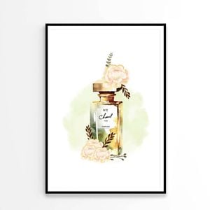 Green Gold Luxury Fashion Bottle with Flowers Print 100% Australian Made 60x90cm (Poster)