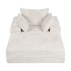Ufurniture Corduroy Sofa Bed With Pillows & Side Pockets Tatami Sofa High-resilience Stuffed Lounge Sofa Bed Beige