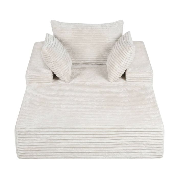 Ufurniture Corduroy Sofa Bed With Pillows & Side Pockets Tatami Sofa High-resilience Stuffed Lounge Sofa Bed Beige
