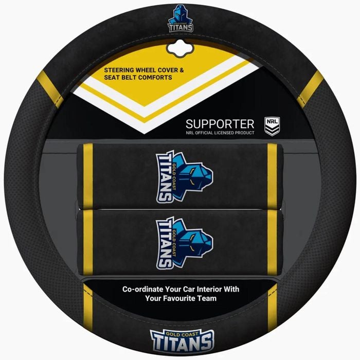 Gold Coast Titans Official Nrl Steering Wheel Cover And Seat Belt Cover Set