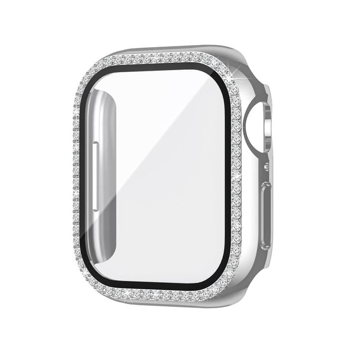 Bling PC Full Cover Watch Case Tempered Screen Protector - For Apple iWatch 45mm (Silver)