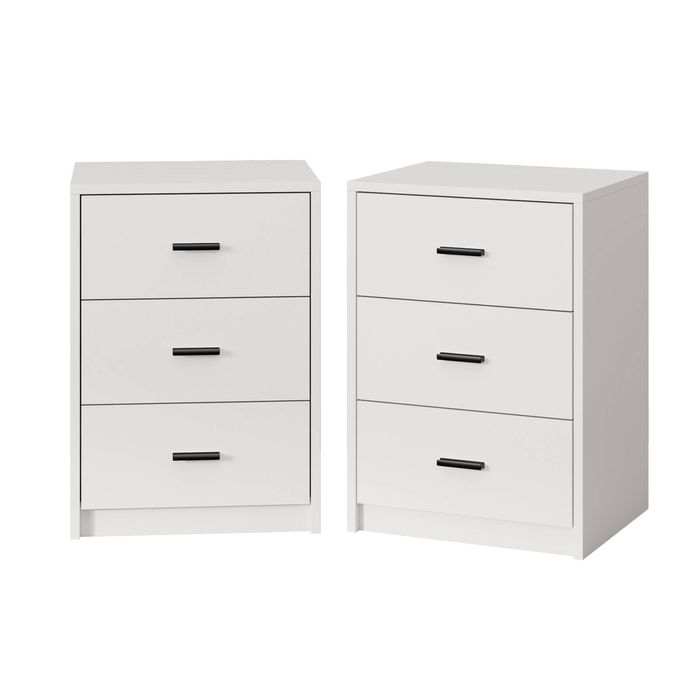 Oikiture 2x Bedside Table 3 Drawers Nightstand Bedroom Storage Side End White