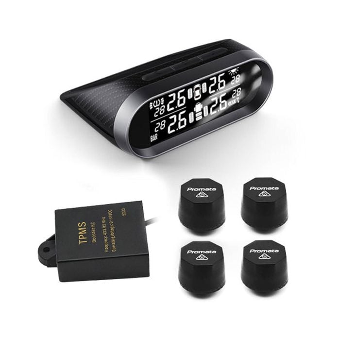 Promata Mata 2 Solar Tyre Pressure Monitor With Carbon Fiber Finish - 4 External Sensors - With Booster