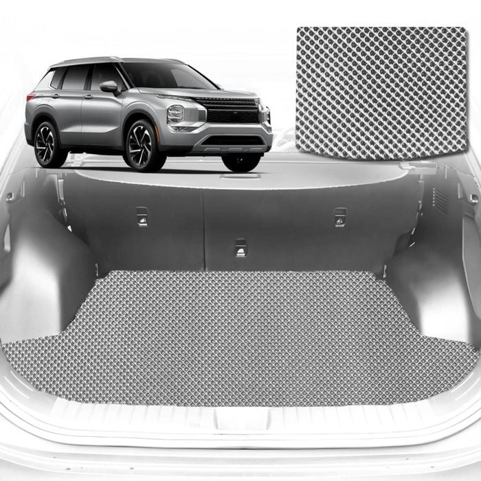 6D Diamond Car Boot Mat for Mitsubishi Outlander (ZM) 2022-Current-(3rd Row folded/5 seater)-Cargo Mat-Grey-Outback GT