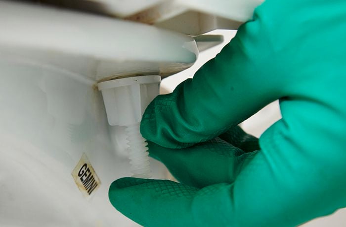 A plastic nut and bolt that secures your toilet seat to your porcelain bowl