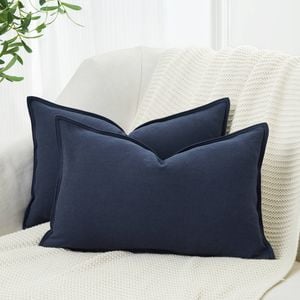 Gioia Casa Twin-Pack Linen Cushion Covers - Linen-Cotton Blend with Hidden Zipper Design - Navy Blue, 30cm × 50cm
