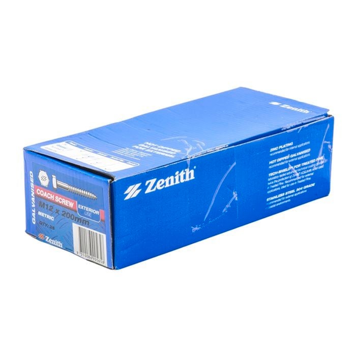 Zenith Coach Screw M12 x 200mm Galvanised 25pk