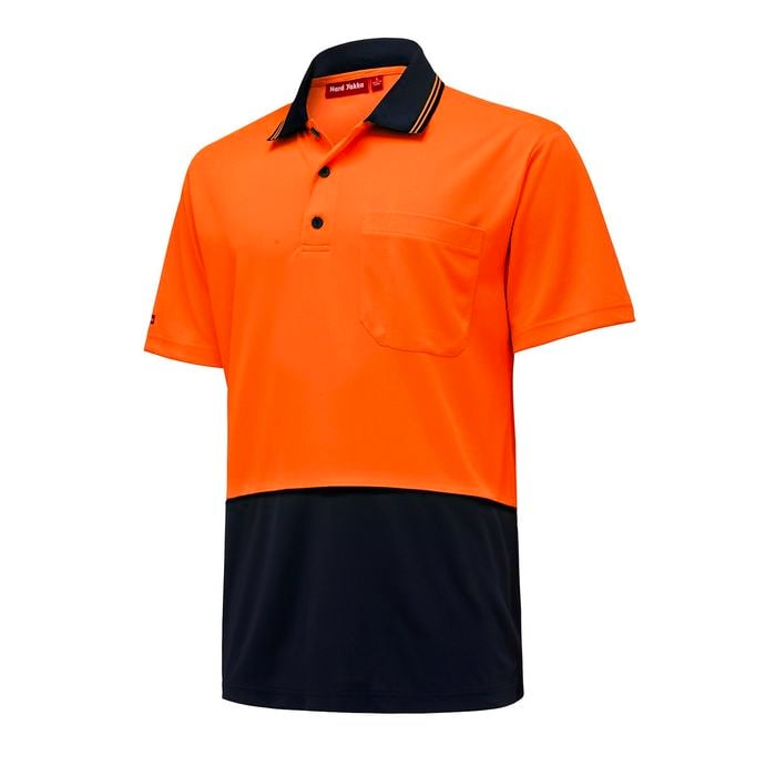 Hard Yakka Orange And Navy Hi Vis Short Sleeve Polo - Size L