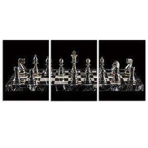 3pcs A chess board with Silvery pieces on it Print 100% Australian Made 3 x 40x60cm (Metal Print)