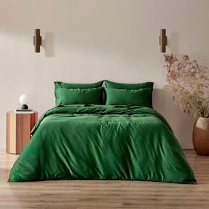 Serene 400TC Bamboo Cotton Sateen Quilt Cover Set Eden Green - Single Bed