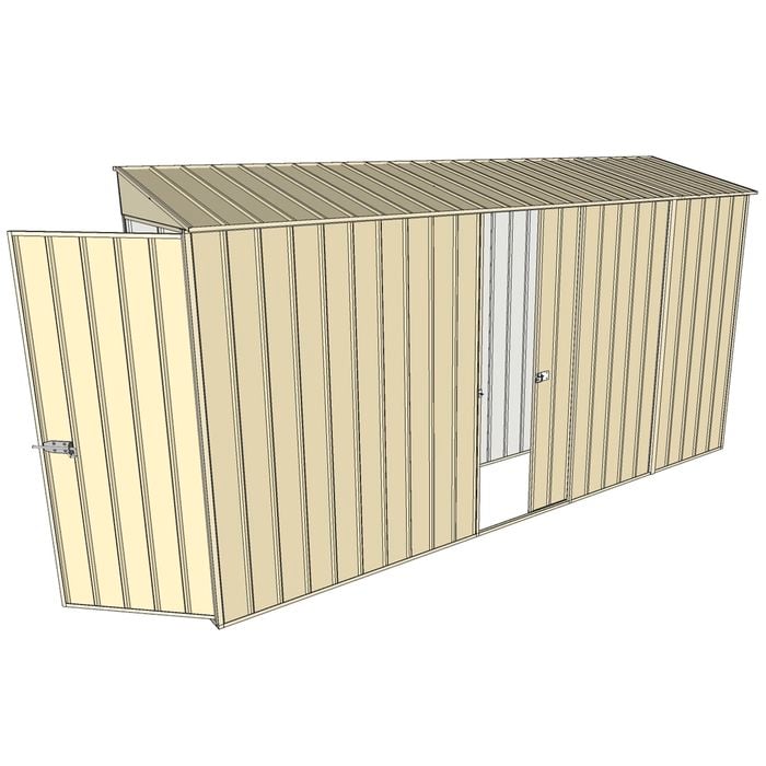 Build-a-Shed 0.8 x 3.7 x 2m Skillion Single Hinged Door Shed with Single Sliding Side Door - Cream
