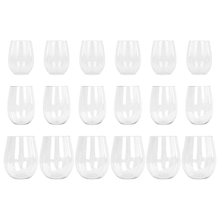 Argon Tableware 18pc Plastic Wine Glasses Set - Reusable Stemless Cocktail Champagne Tumbler Drinking Cups