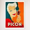 Galrie Picon Aperitif French Vintage Advertising Poster by Marcus Campbell Artwork Décor, White Frame, A1 60x 84cm (23 x 33inch)