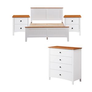 Harbourview 4pc Set Queen Bedroom Suite Bed Frame Bedside Table Tallboy Brown White