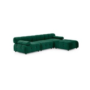 Foret 4 Seater Sofa Modular Arm Ottoman Tufted Velvet Lounge Couch Chaise Green