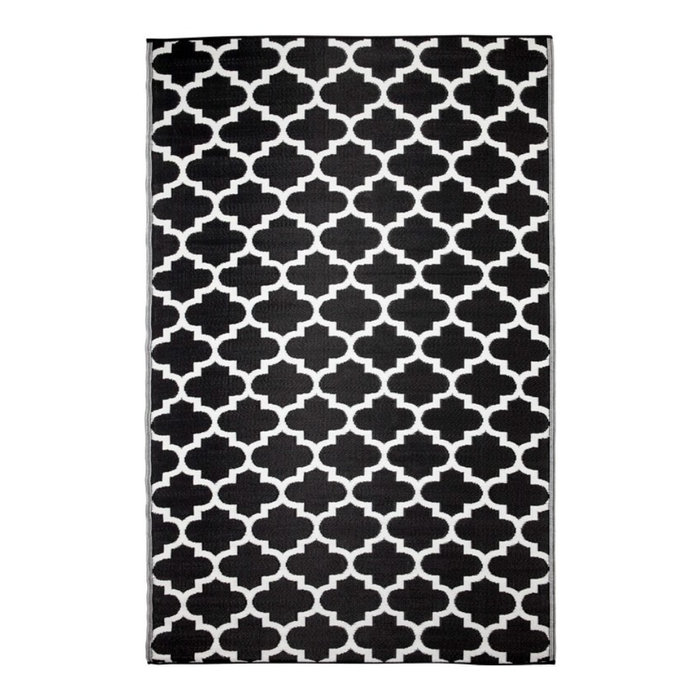 Fab Habitat 150x238cm Black And White Tangier Trellis Recycled Plastic Outdoor Rug