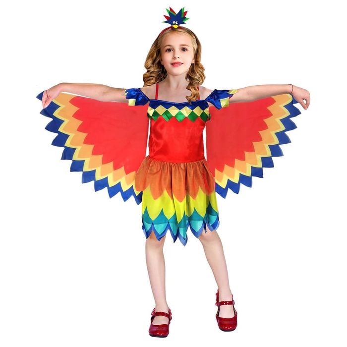 Girls Parrot Costume Rainbow Bird Halloween School Carnival Book Week 6-9 Years Old