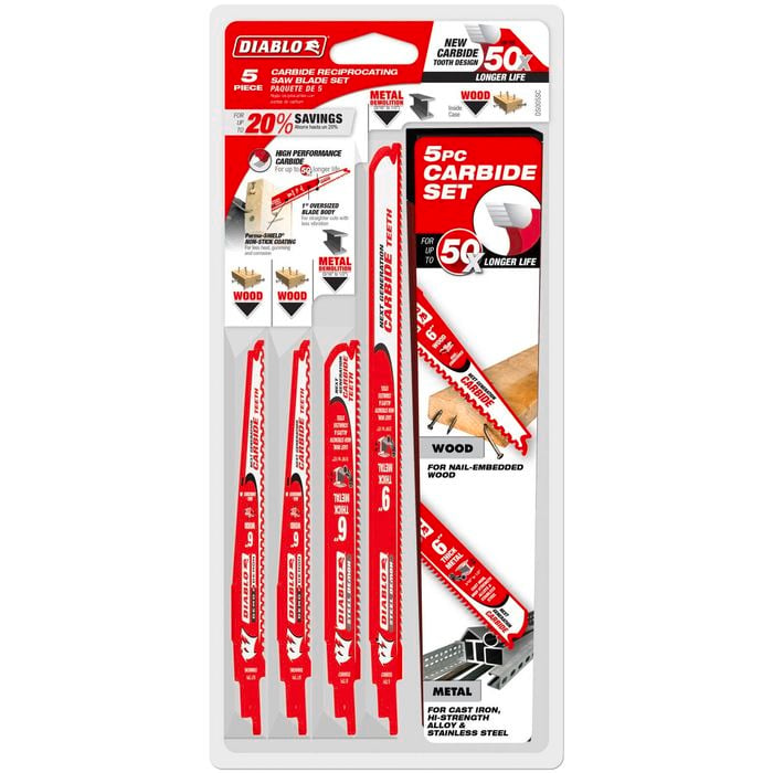 Diablo 5 Piece Demo Demon Carbide Reciprocating Saw Blade Set 