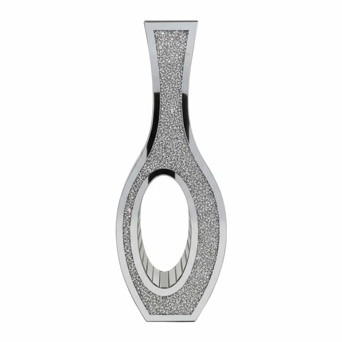 P&P Silver Crushed Diamond Tall Floor Vase With Mirrored Glass And Elegant Design