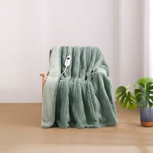 Dreamaker Eve Reversible Sherpa & Coral Fleece Electric Heated Throw Blanket Olive & Sage 130 x 160cm | Overheat Protection