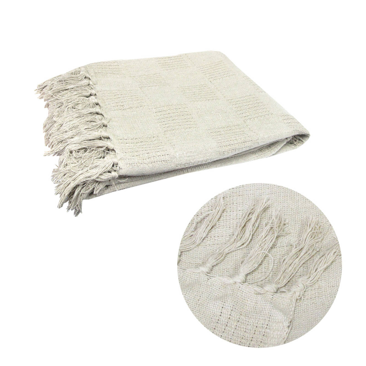 Checkerboard 100% Cotton Texture Fringe Throw Rug 125 x 150 cm Off ...
