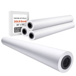 Vevor 914.4 Mm X 45.7 M Wide Format Paper White 4 Rolls Cad Bond Rolls With 50.8 Mm Core 15 Kg