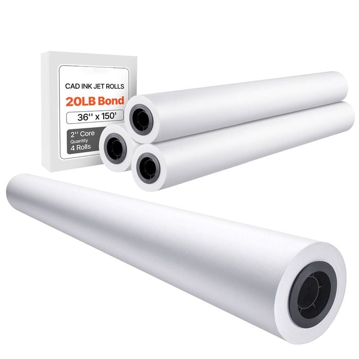 Vevor 914.4 Mm X 45.7 M Wide Format Paper White 4 Rolls Cad Bond Rolls With 50.8 Mm Core 15 Kg