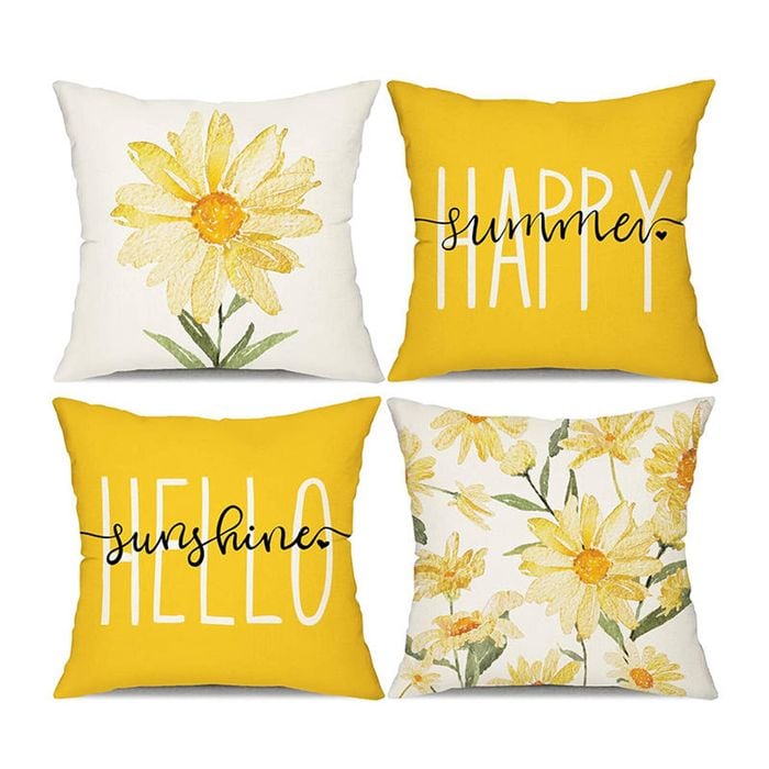 Catzon 4 Pcs Watercolor Daisy Pillow Covers Linen Summer Home Decor