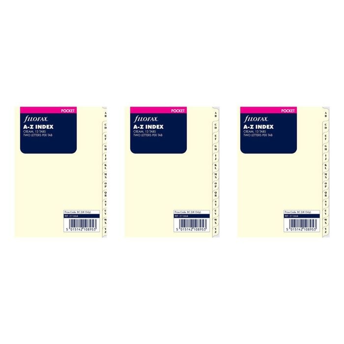 3x Filofax Pocket A-z Index 13-tab Refill Pack Contact/name Task Organiser Cream