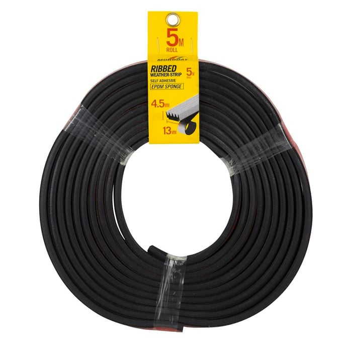 Moroday 13 x 4.5mm x 5m Black Self Adhesive Ribbed Weather-Strip