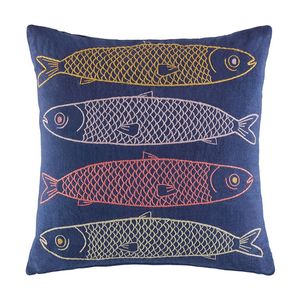 Kas Australia Sardines Cushion Multi Cotton Embroidered 50x50cm