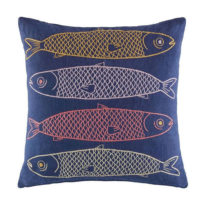 Kas Australia Sardines Cushion Multi Cotton Embroidered 50x50cm