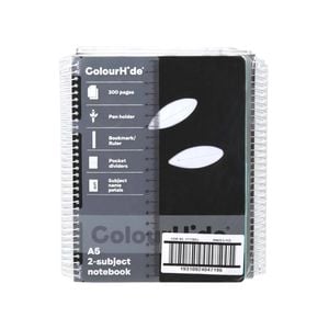 5pc Colourhide A5 Spiral Subject Book School Writing Notebook 300-pages Black