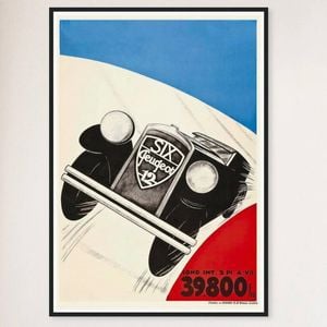 Galrie Stunning Vintage French Automobile Racing Poster with Classic Tricolour Design, Black Frame, A0 84 x 119cm (33 x 47inch)