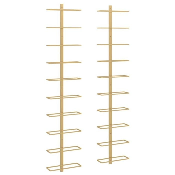 vidaXL 2x Wall Mounted Wine Racks for 10 Bottles Gold Iron Bottle Holder Shelf