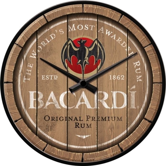 Nostalgic Art 30cm Bacardi Wood Barrel Round Metal Home/Office Wall Clock