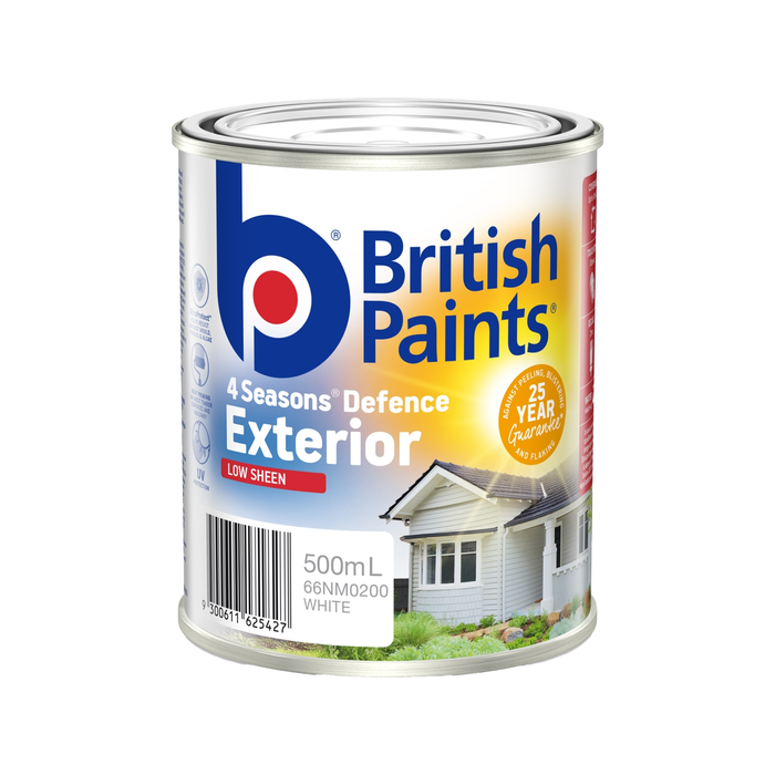British Paints 500ml White Low Sheen 4 Seasons Exterior Paint